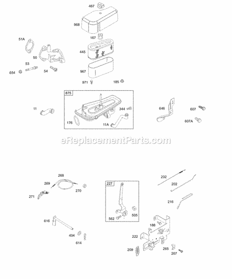 Air Cleaner Controls Springs Intake Diagram and Parts List for 28T707-1113-E1  Briggs and Stratton Engine